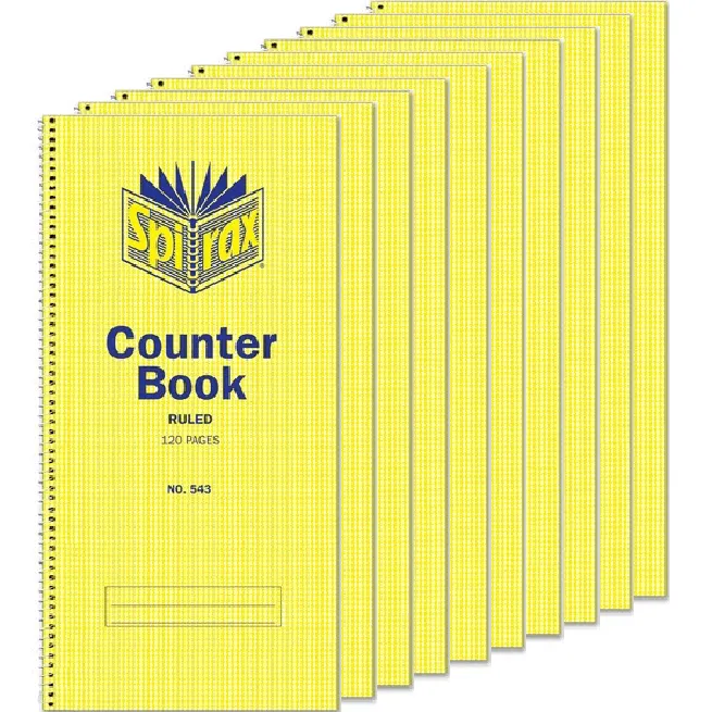 10 Pack Spirax 543 Counter Book Spiral Bound Feint Ruled 120 Page 297x135mm
