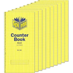 10 Pack Spirax 543 Counter Book Spiral Bound Feint Ruled 120 Page 297x135mm