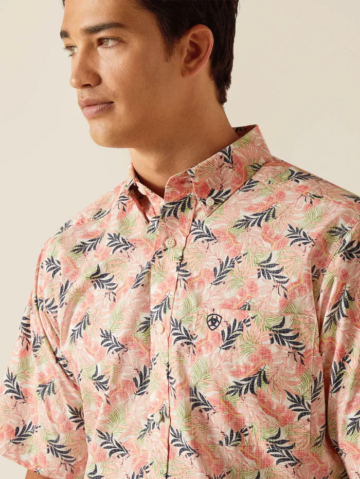 Ariat 10048423 Mens Ty Fitted Short Sleeve Shirt Tea Rose Coral