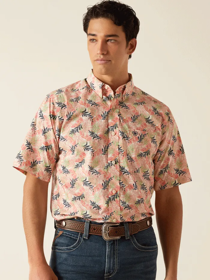 Ariat 10048423 Mens Ty Fitted Short Sleeve Shirt Tea Rose Coral