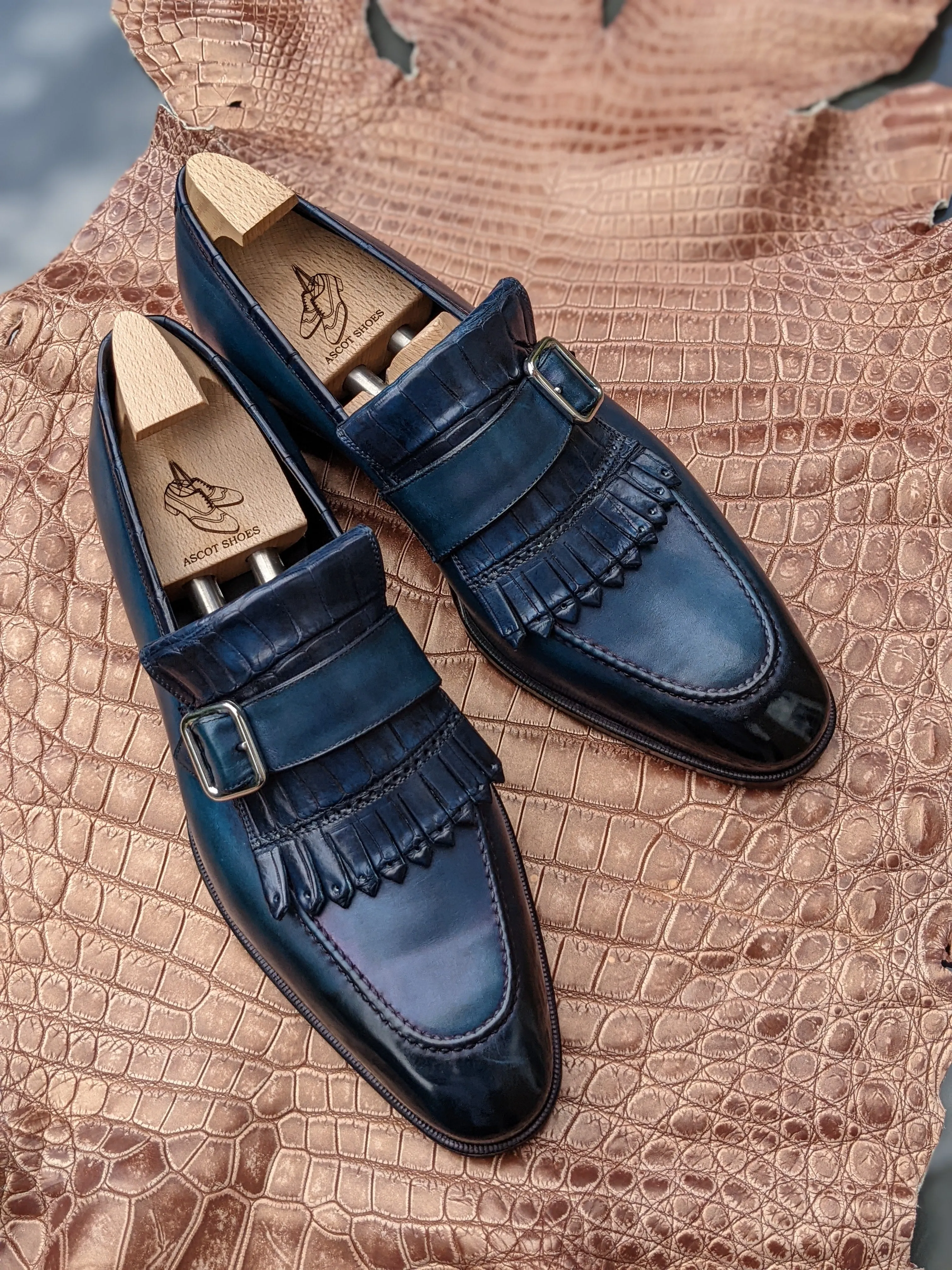 Ascot Golf Tassel Loafers - Blue Crocodile & Calf