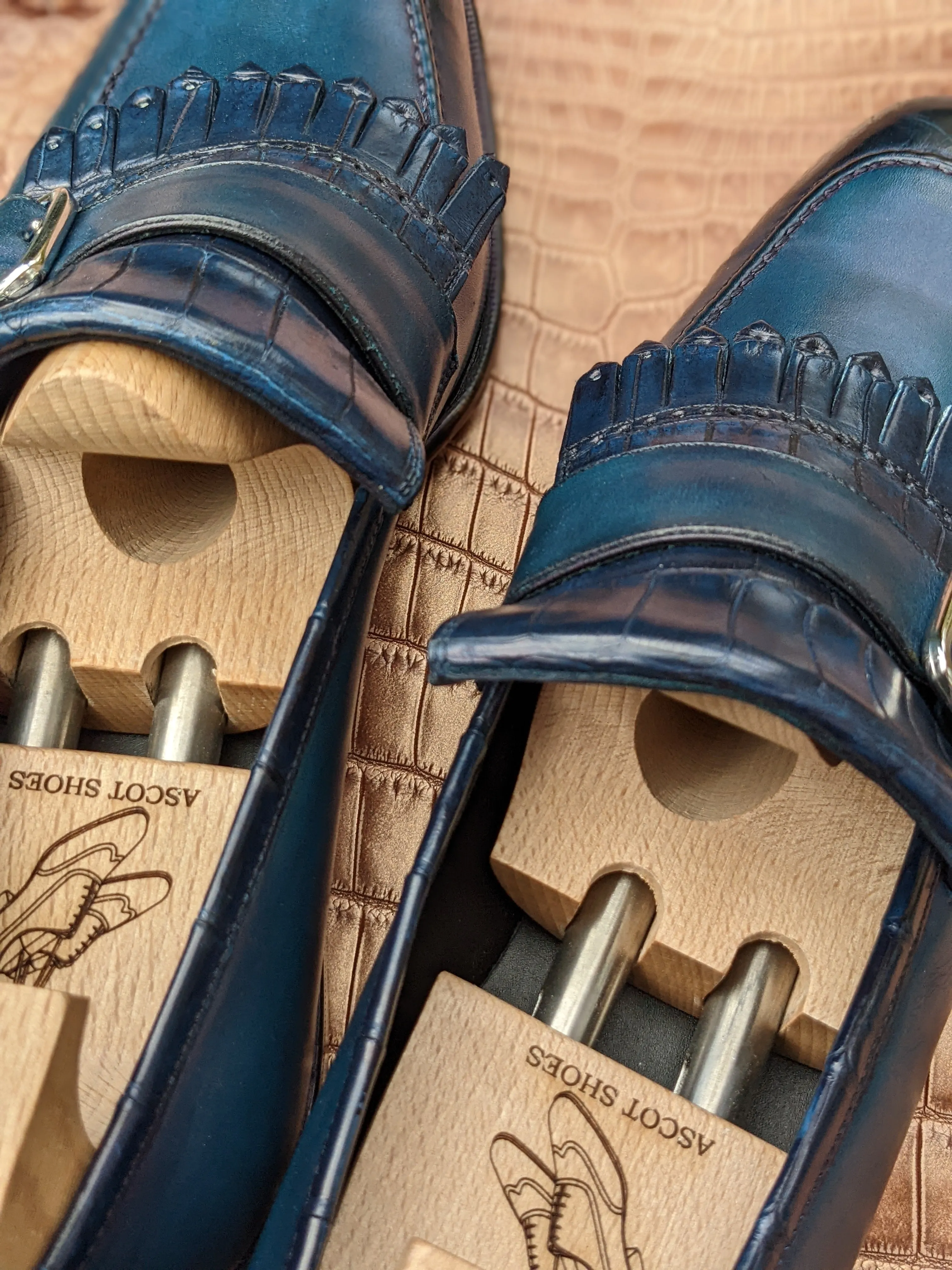 Ascot Golf Tassel Loafers - Blue Crocodile & Calf