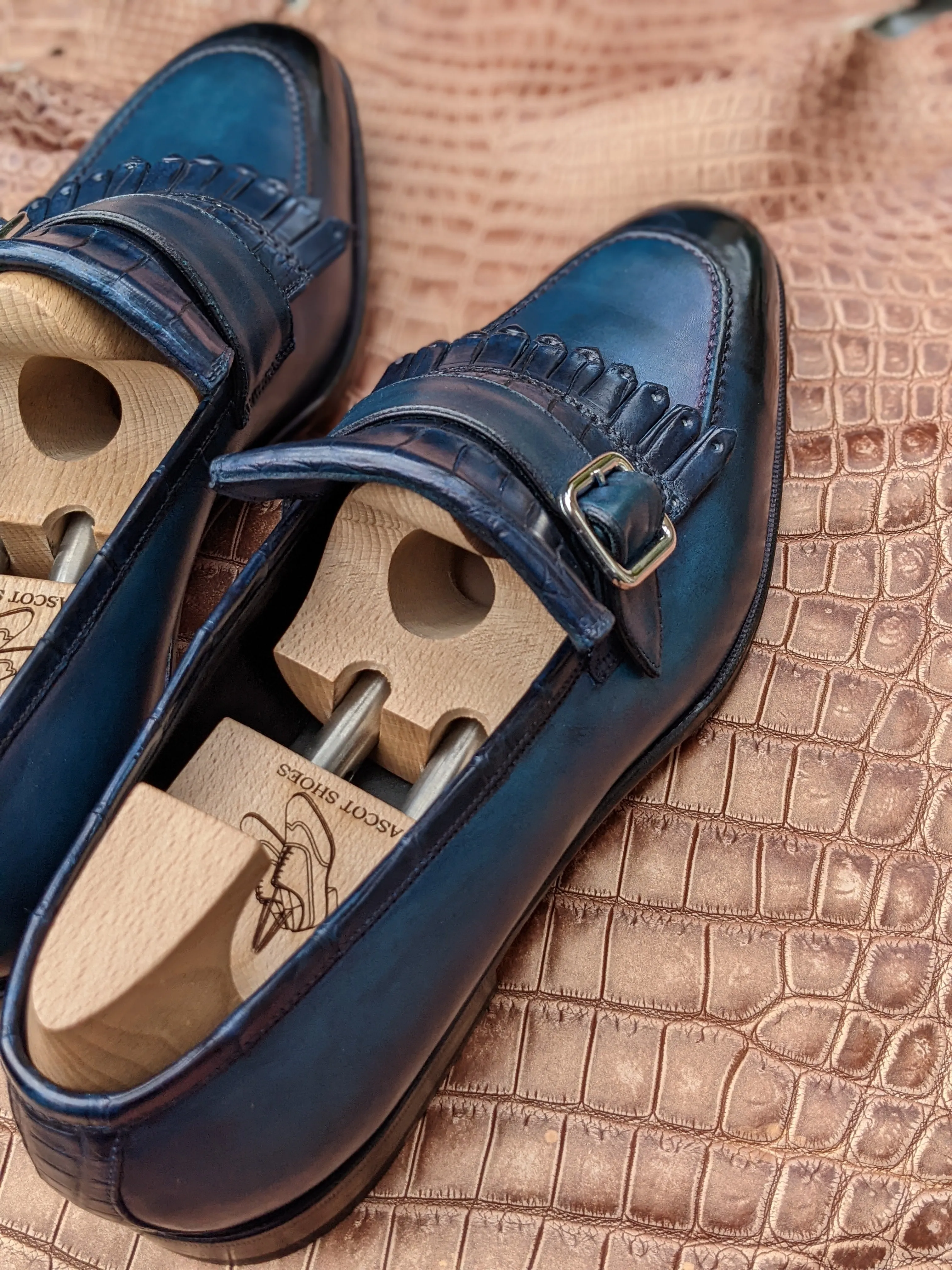 Ascot Golf Tassel Loafers - Blue Crocodile & Calf