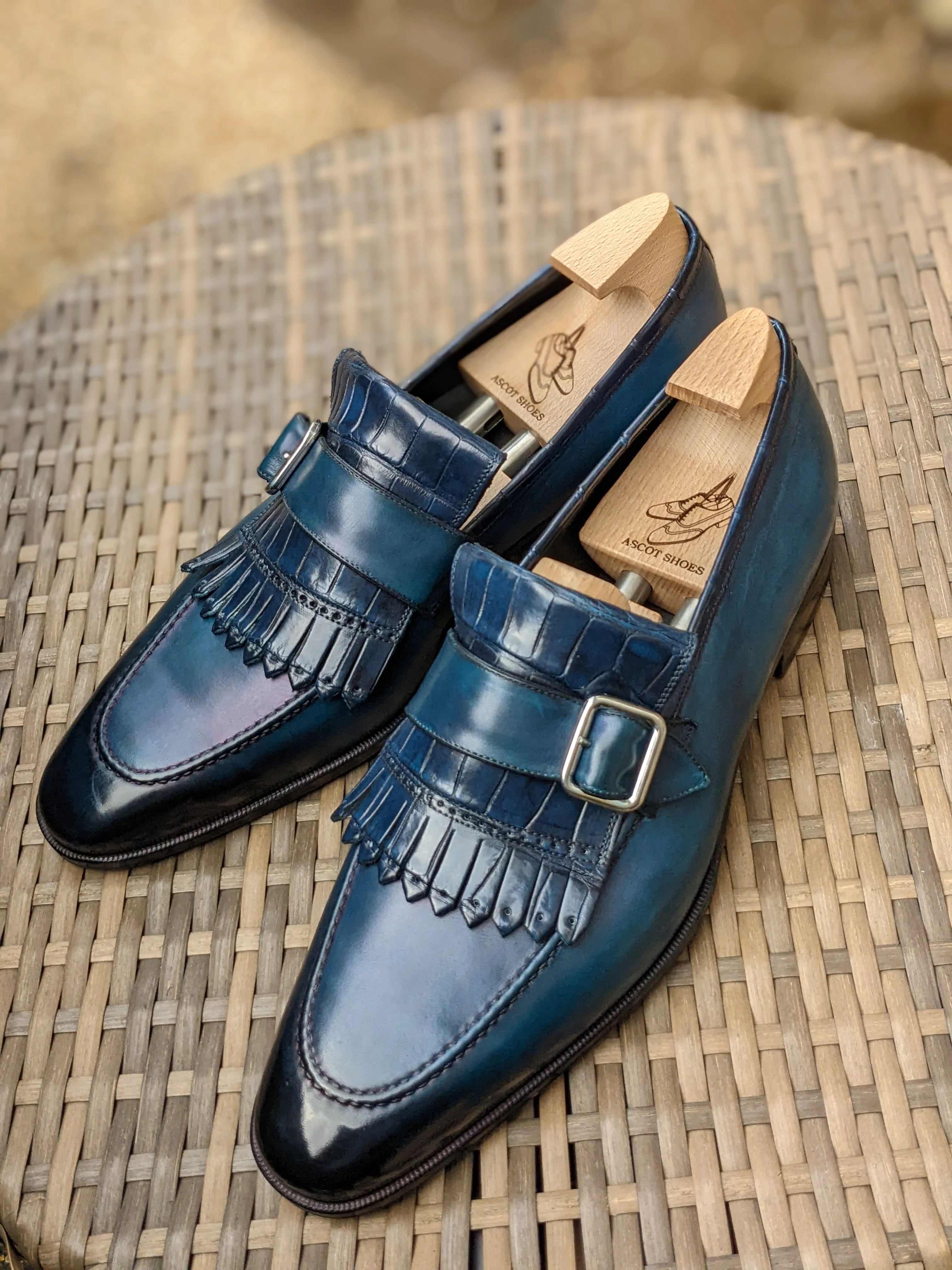 Ascot Golf Tassel Loafers - Blue Crocodile & Calf