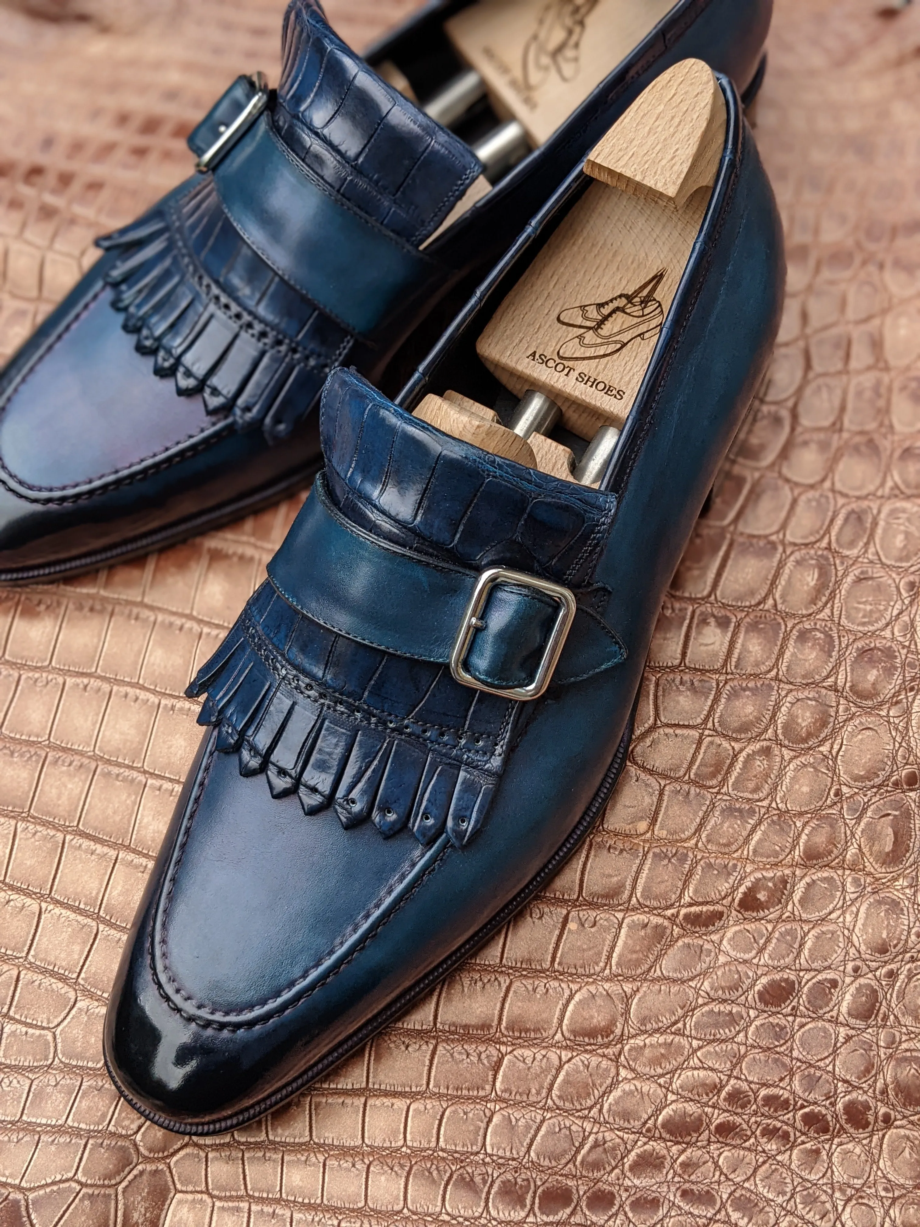 Ascot Golf Tassel Loafers - Blue Crocodile & Calf