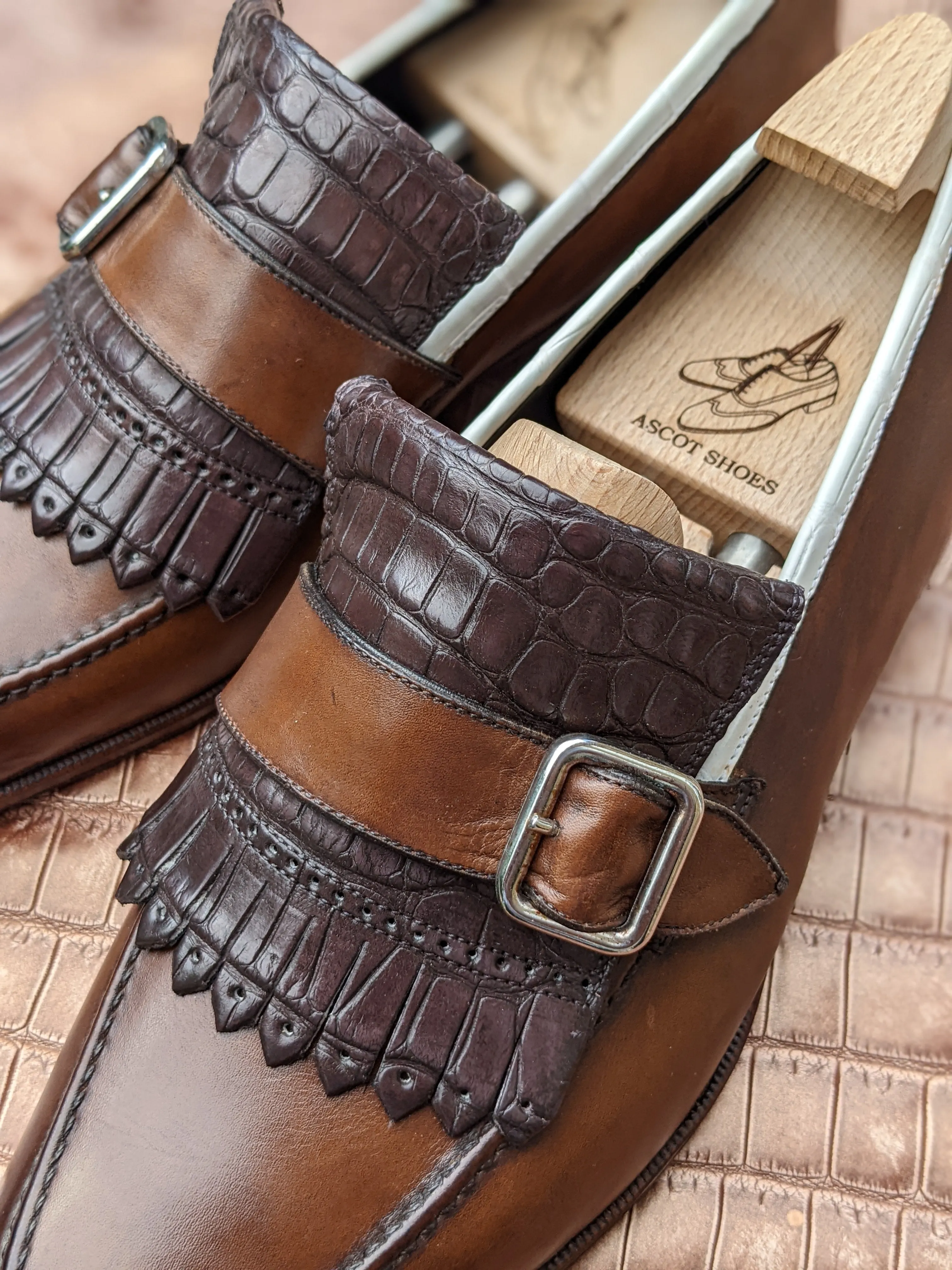 Ascot Golf Tassel Loafers - Brown Crocodile & Calf