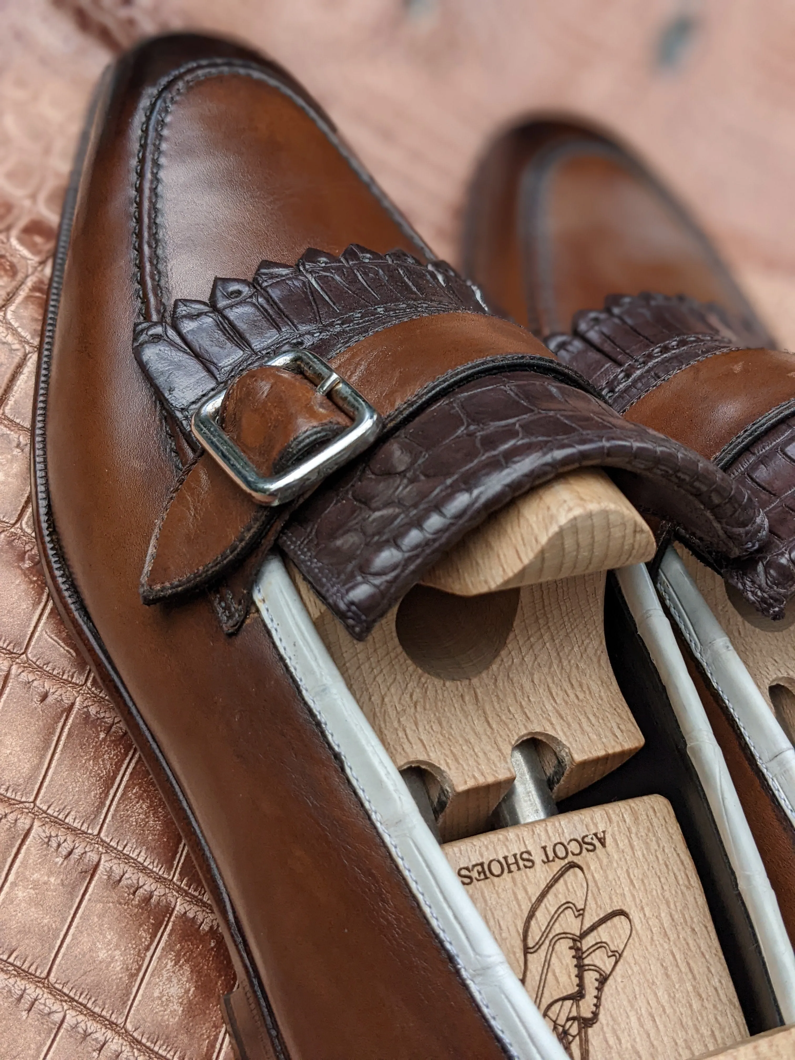 Ascot Golf Tassel Loafers - Brown Crocodile & Calf