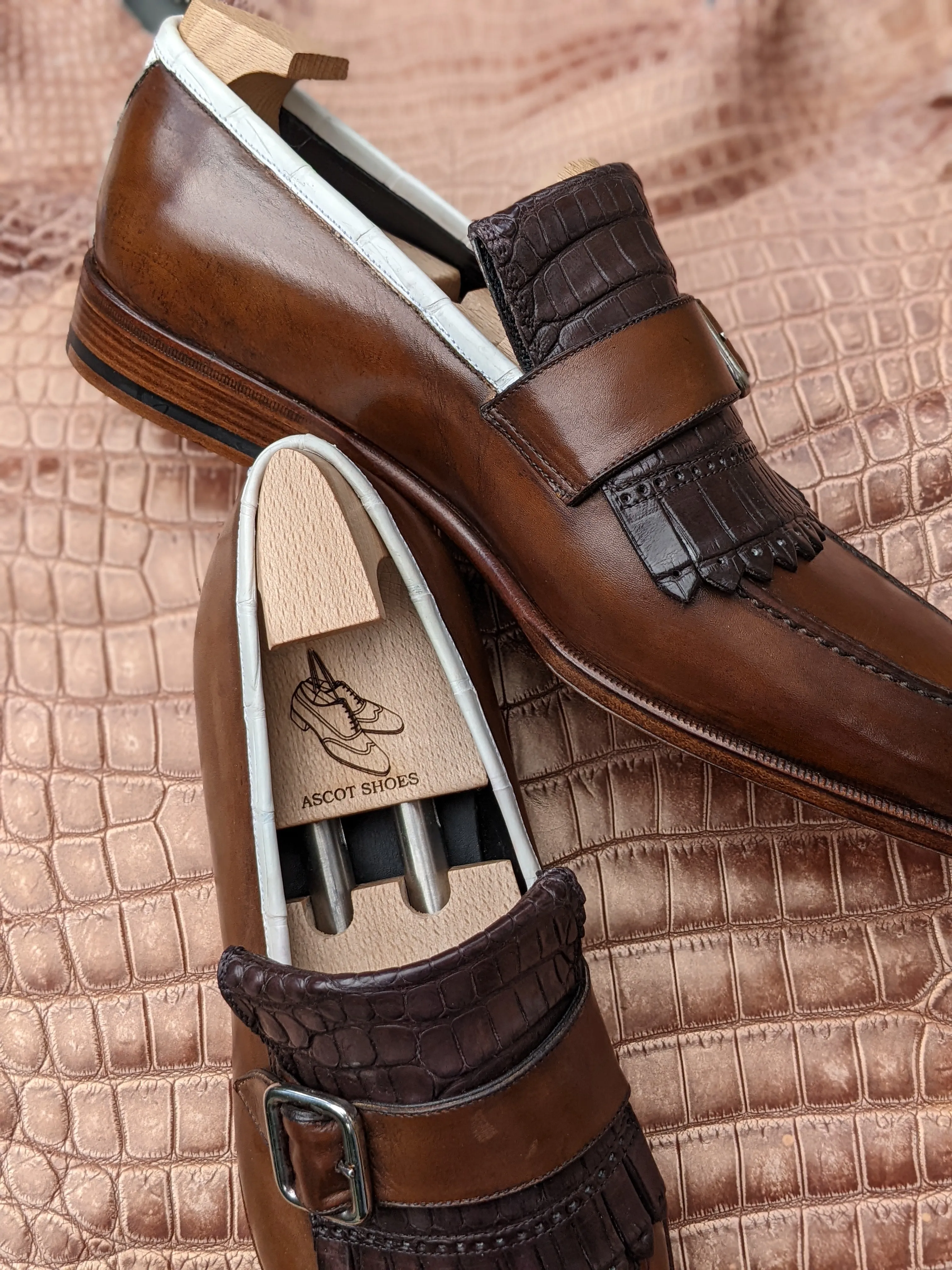 Ascot Golf Tassel Loafers - Brown Crocodile & Calf
