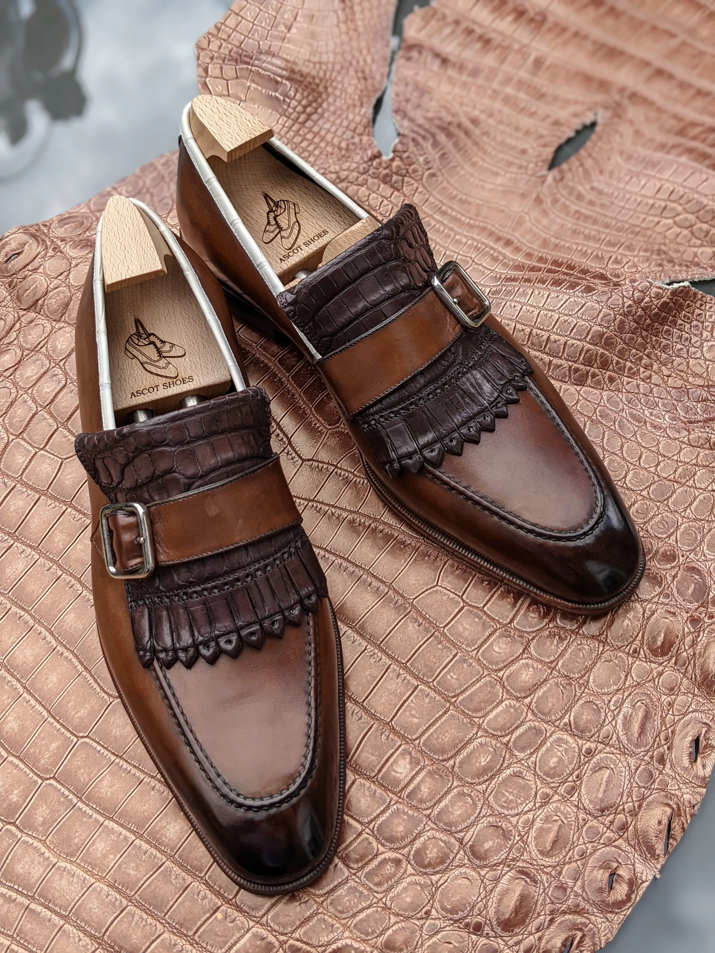 Ascot Golf Tassel Loafers - Brown Crocodile & Calf