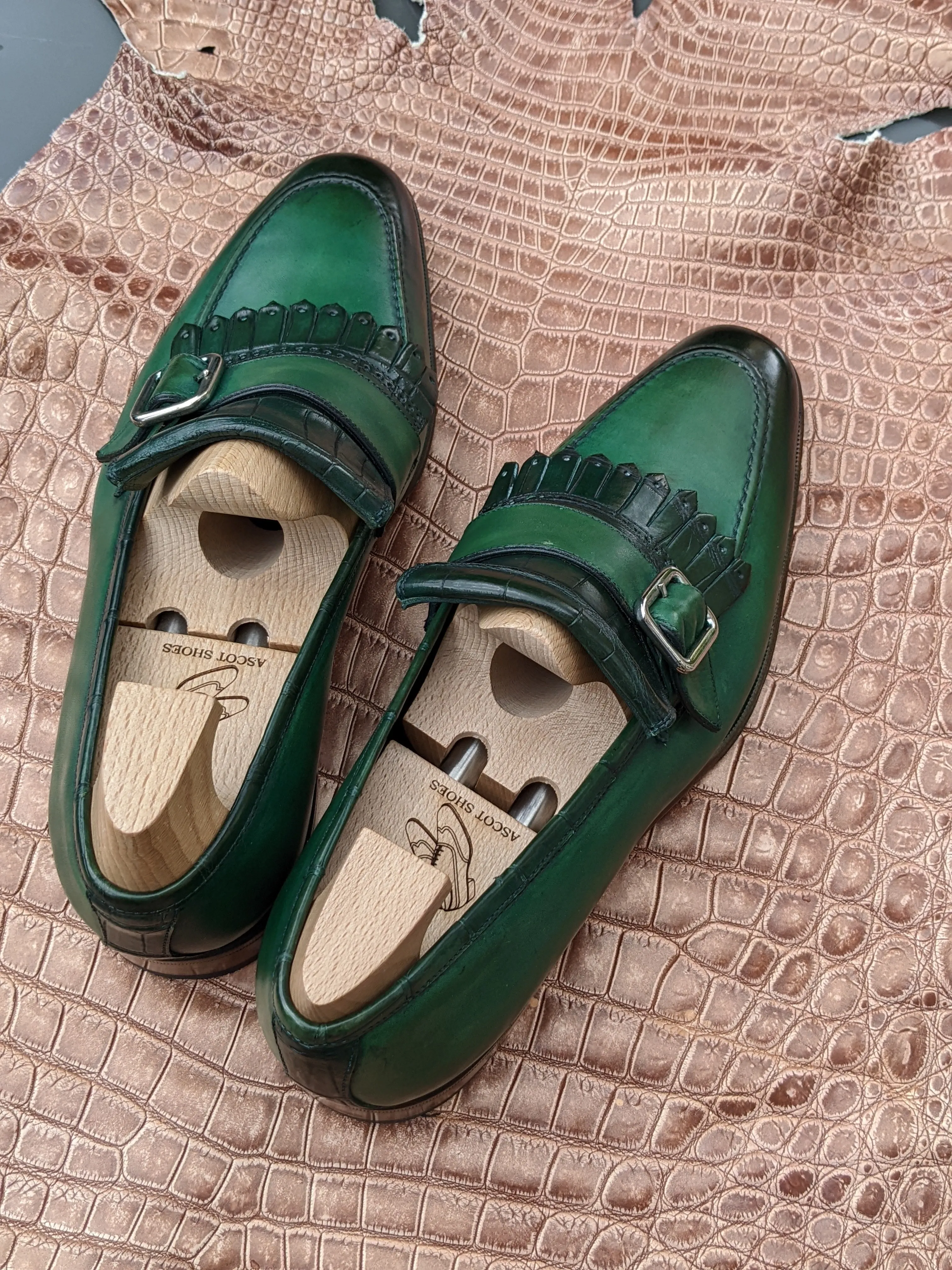 Ascot Golf Tassel Loafers - Green Crocodile & Calf