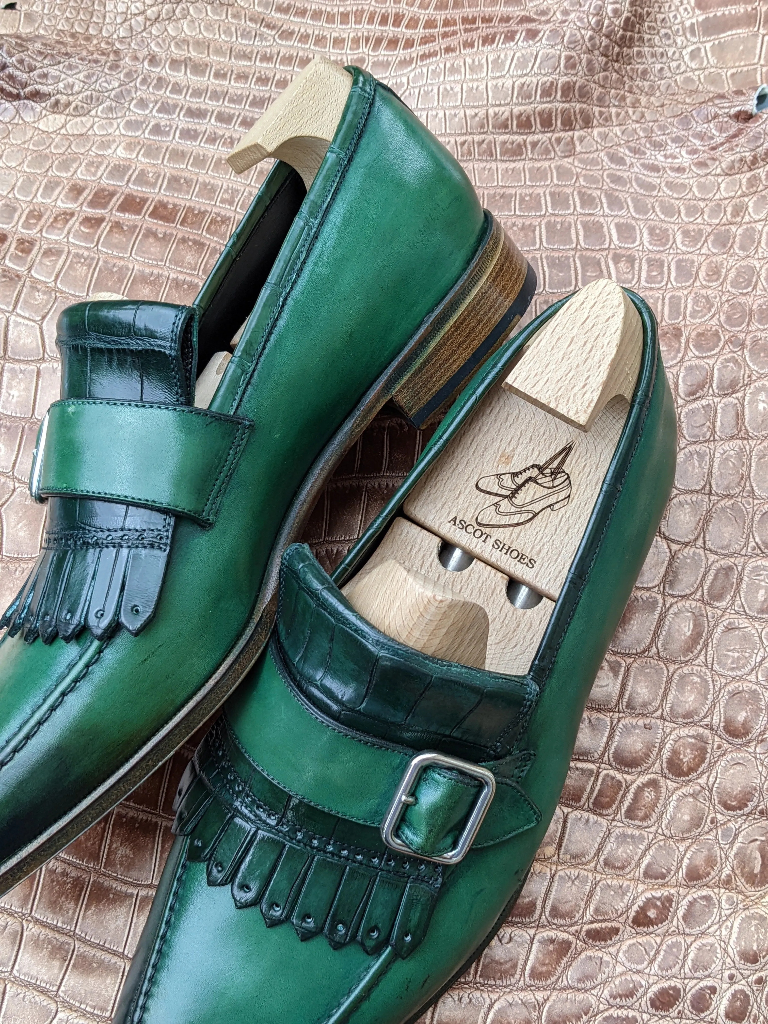 Ascot Golf Tassel Loafers - Green Crocodile & Calf