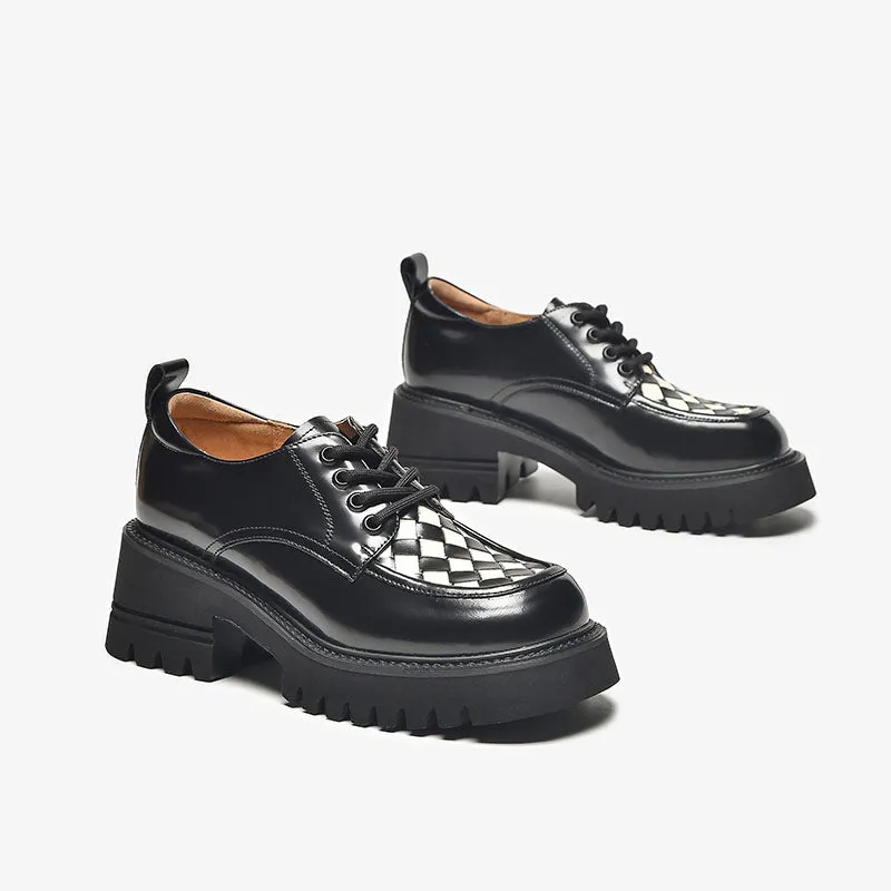BeauToday Women's Checkerboard Square Toe Platform Oxford Shoes with Lug Sole