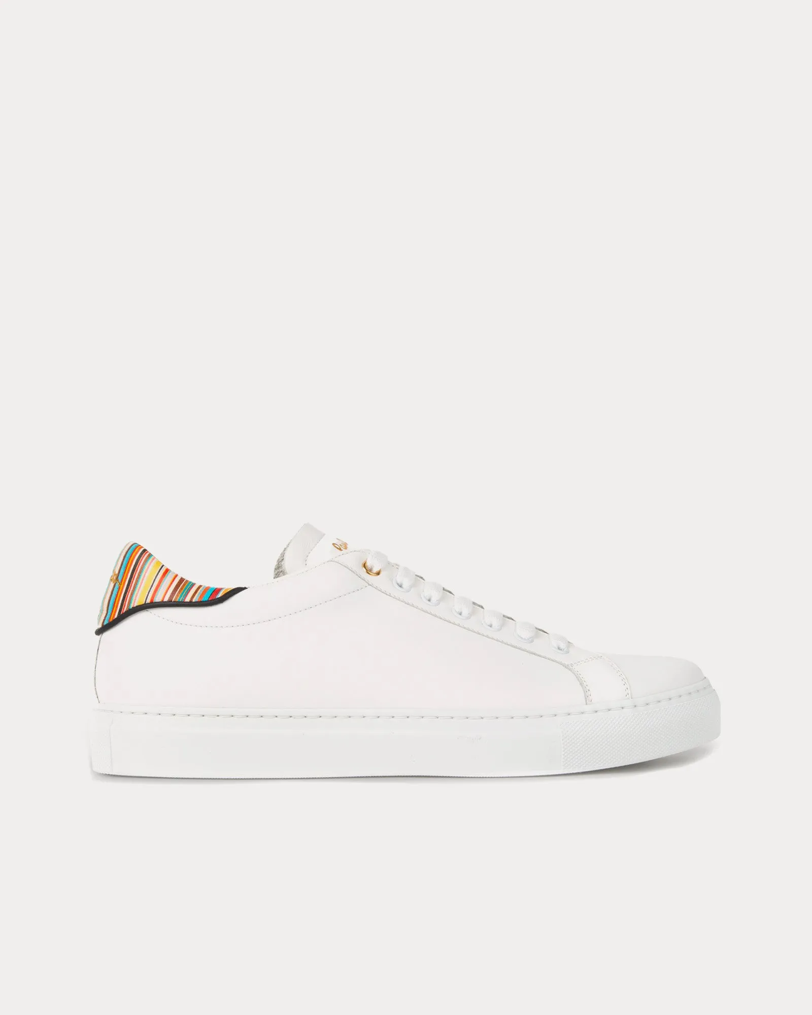 Beck with Signature Stripe Leather White Low Top Sneakers