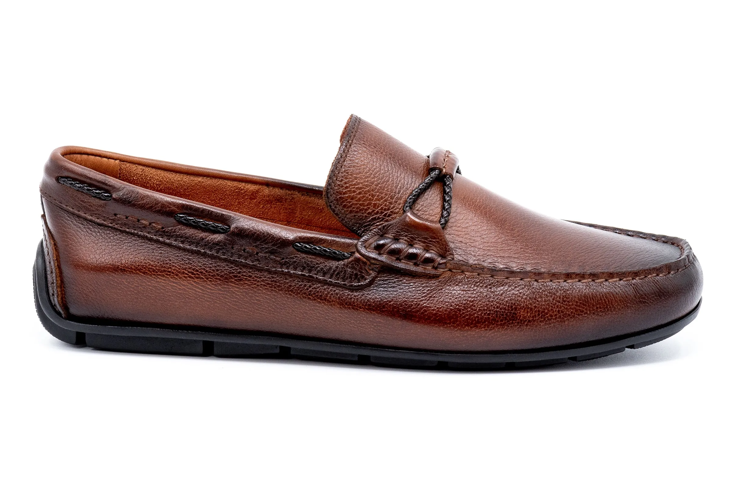 Bermuda Pebble Grain Braided Bit Loafers - Bourbon