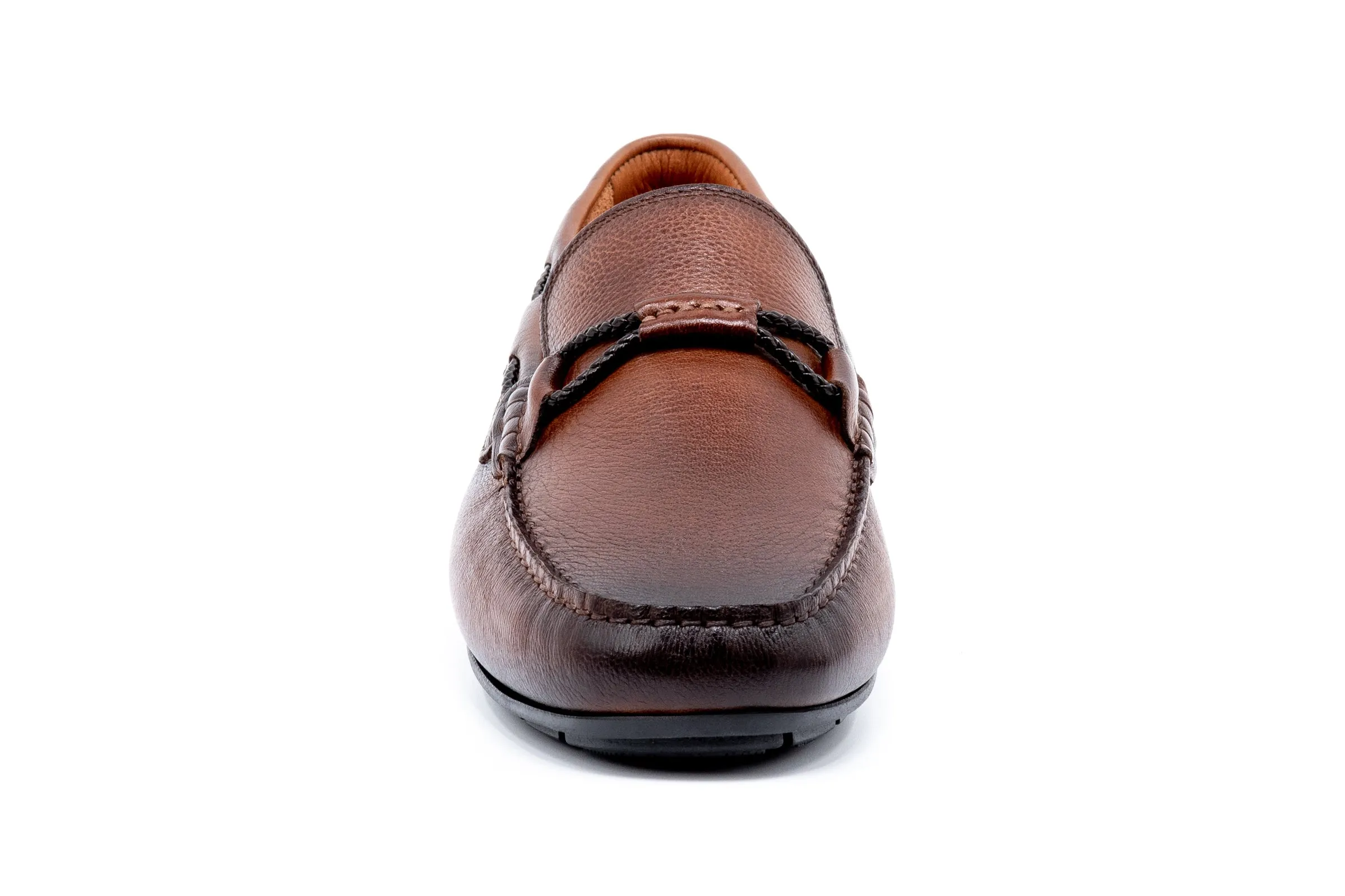 Bermuda Pebble Grain Braided Bit Loafers - Bourbon