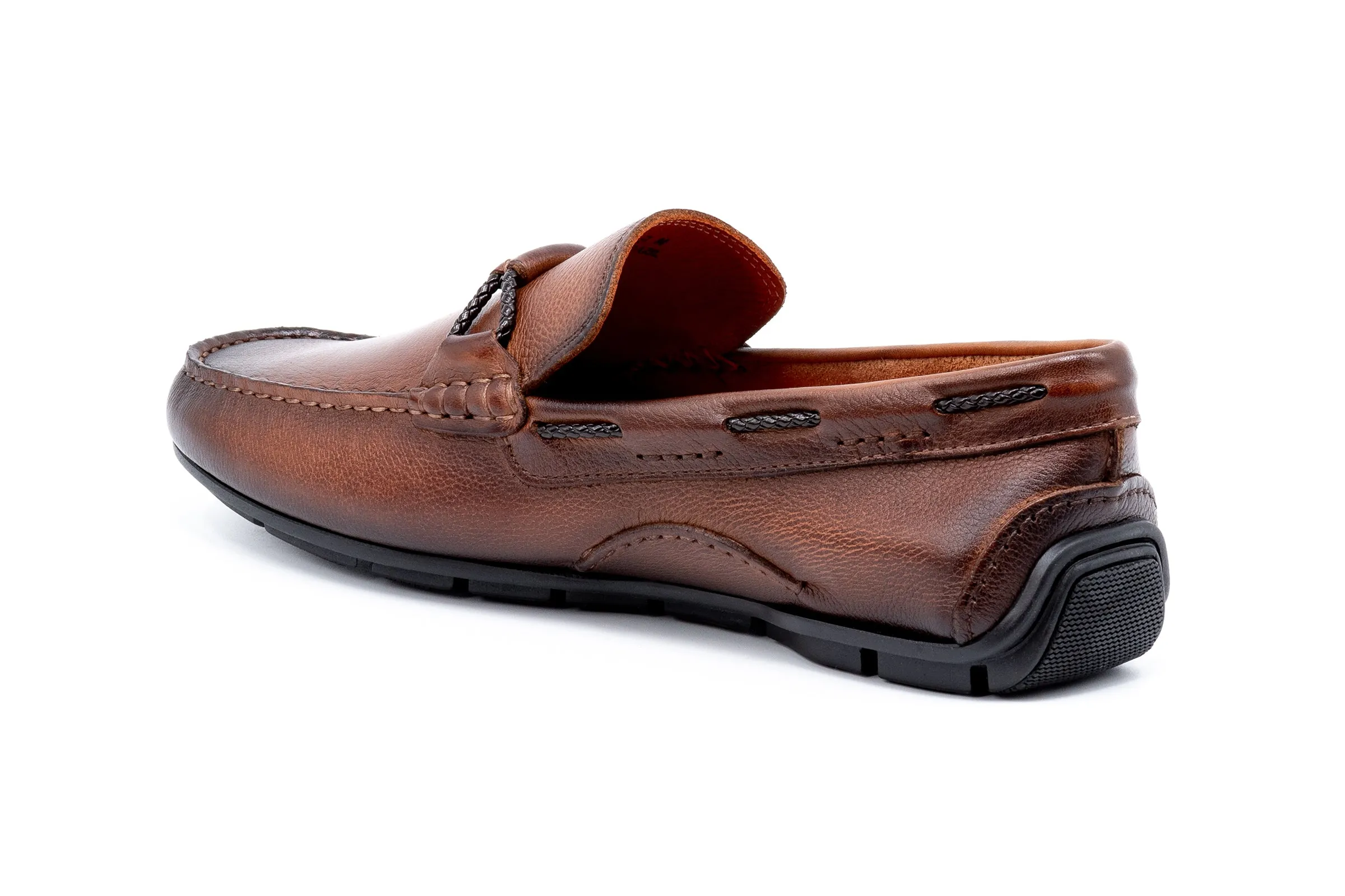 Bermuda Pebble Grain Braided Bit Loafers - Bourbon