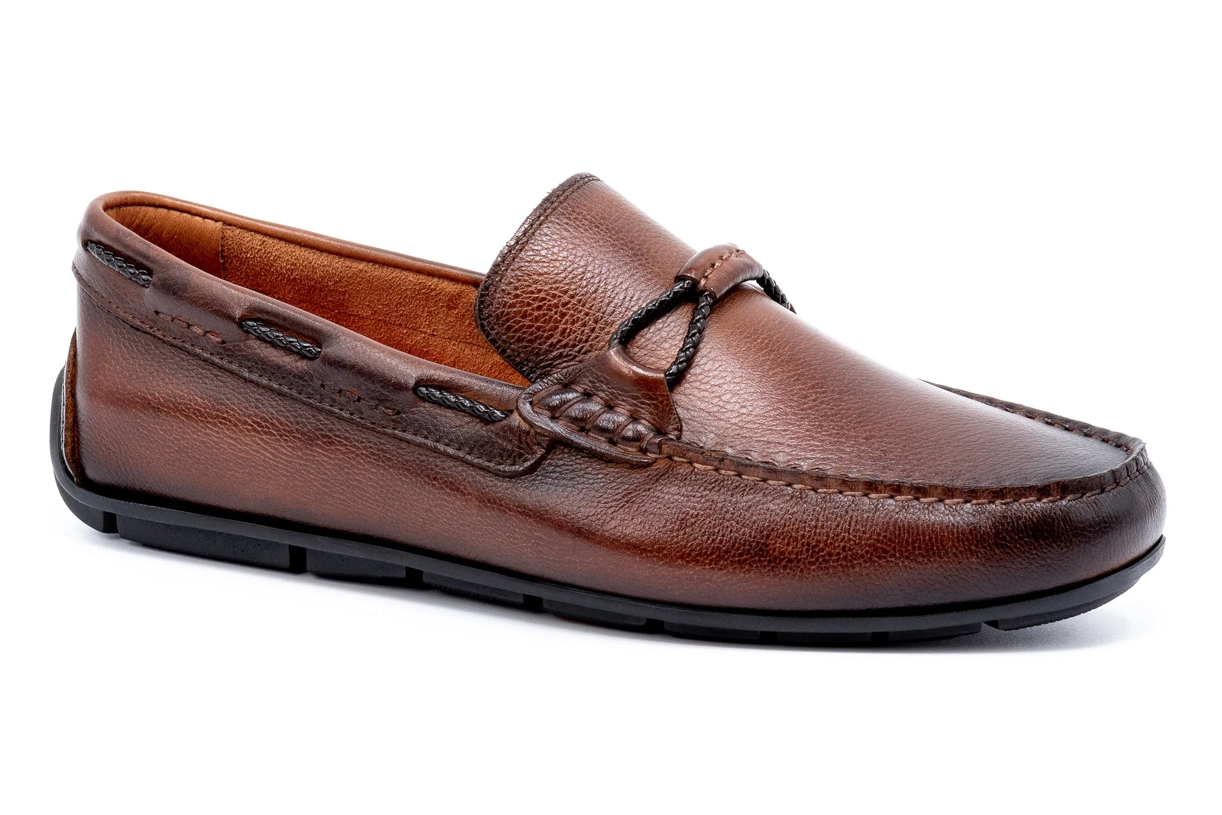 Bermuda Pebble Grain Braided Bit Loafers - Bourbon