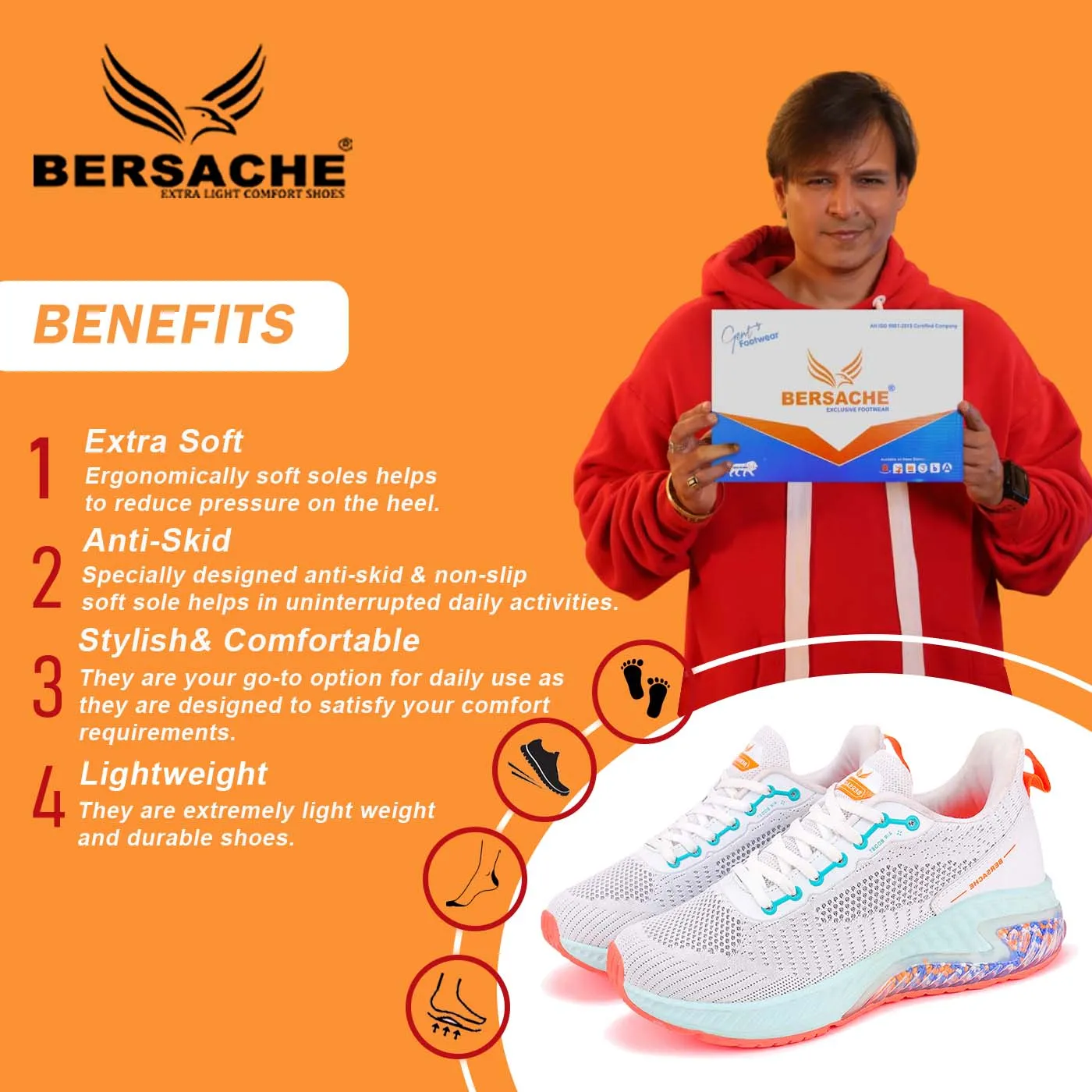 Bersache Lightweight Sports Running Shoes For Men White-9036