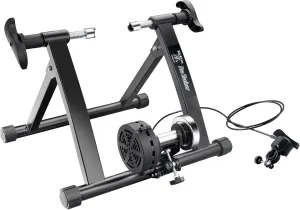 Bike Lane Exercise Bike Trainer - Indoor Bicycle Training Stand With Quiet 5-Level Magnetic Resistance and Front Wheel Riser Block By Black 15.75" x 18.5" x 21.5"