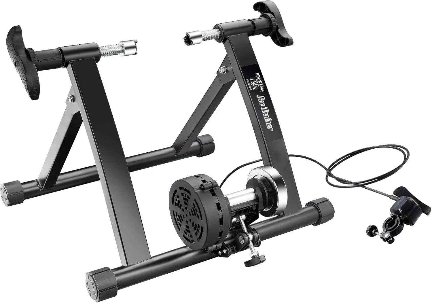 Bike Lane Exercise Bike Trainer - Indoor Bicycle Training Stand With Quiet 5-Level Magnetic Resistance and Front Wheel Riser Block By Black 15.75" x 18.5" x 21.5"