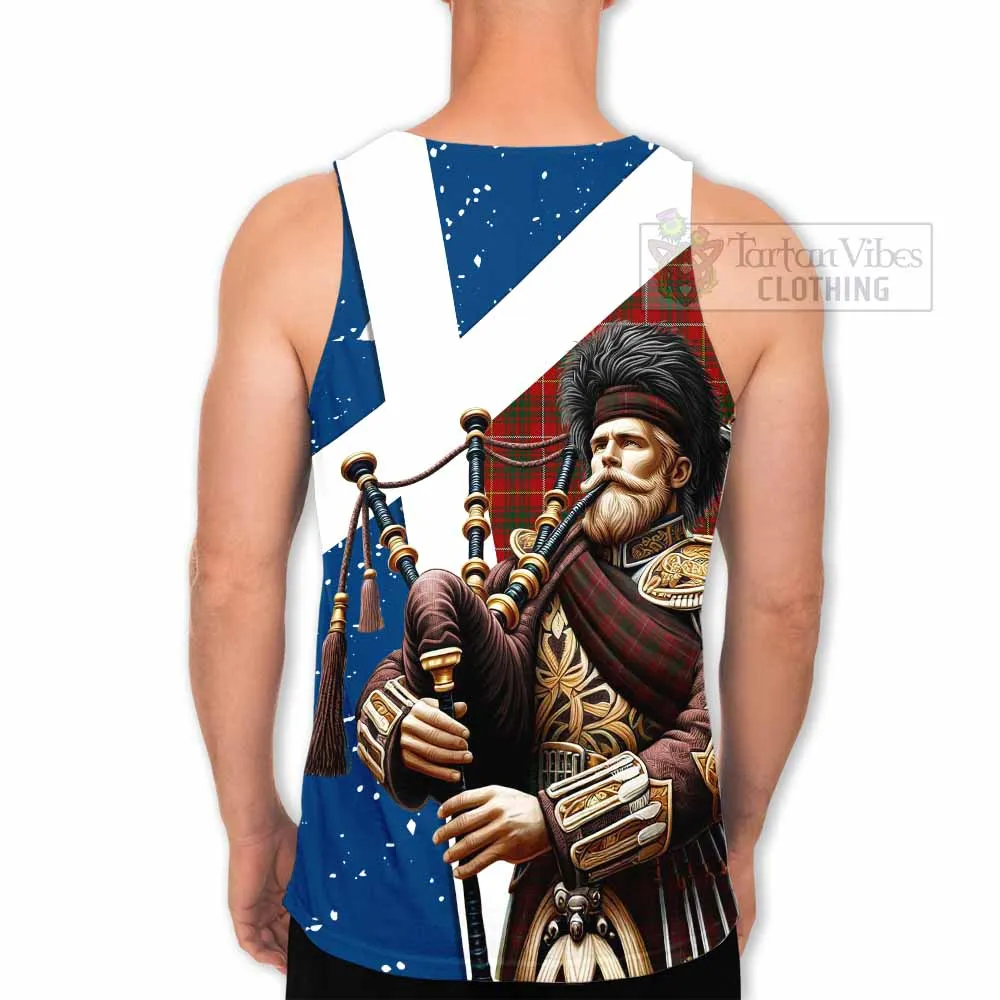 Bruce Tartan Men's Tank Top with Family Crest Scottish Bagpiper Vibes