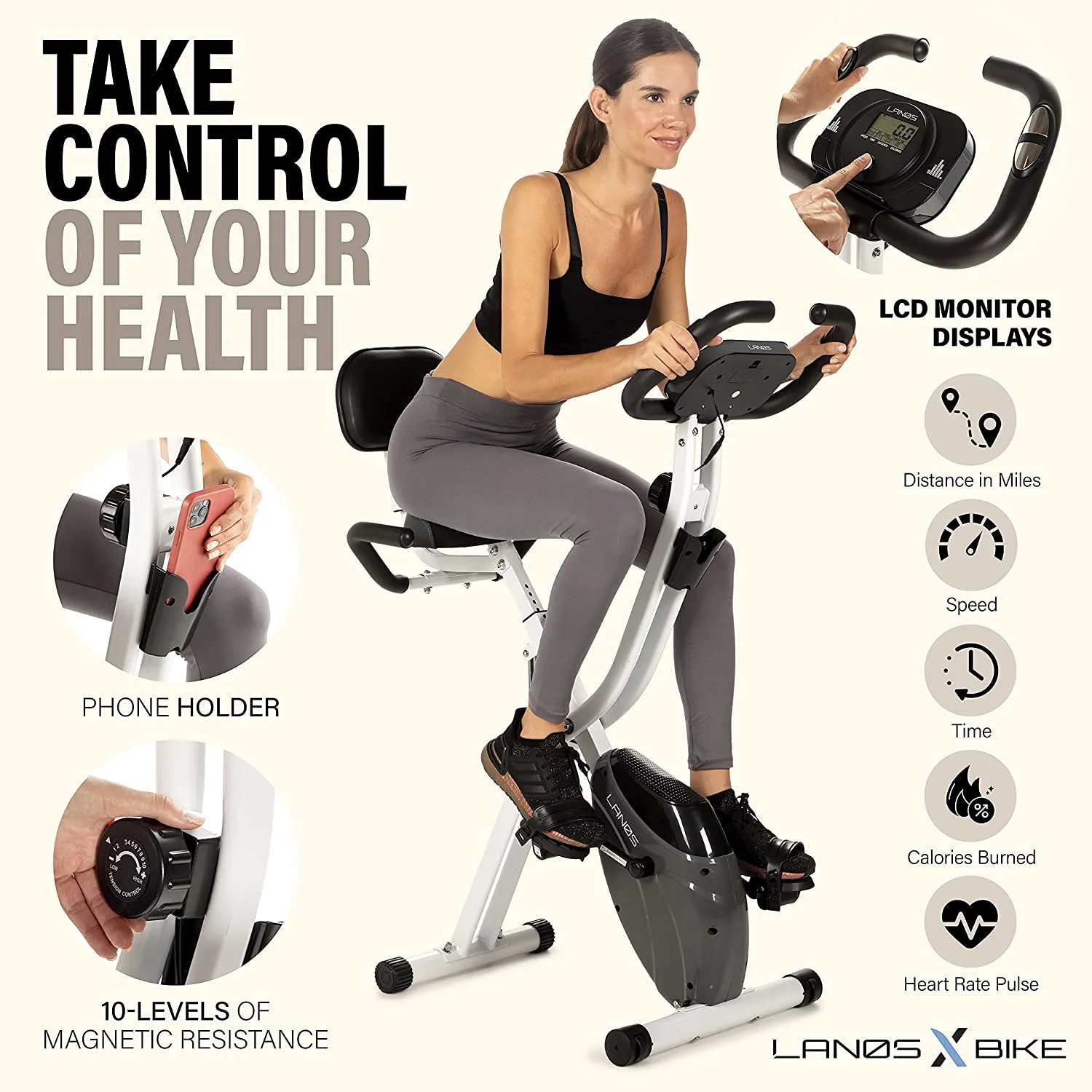 Folding Exercise Bike with 10 Levels White