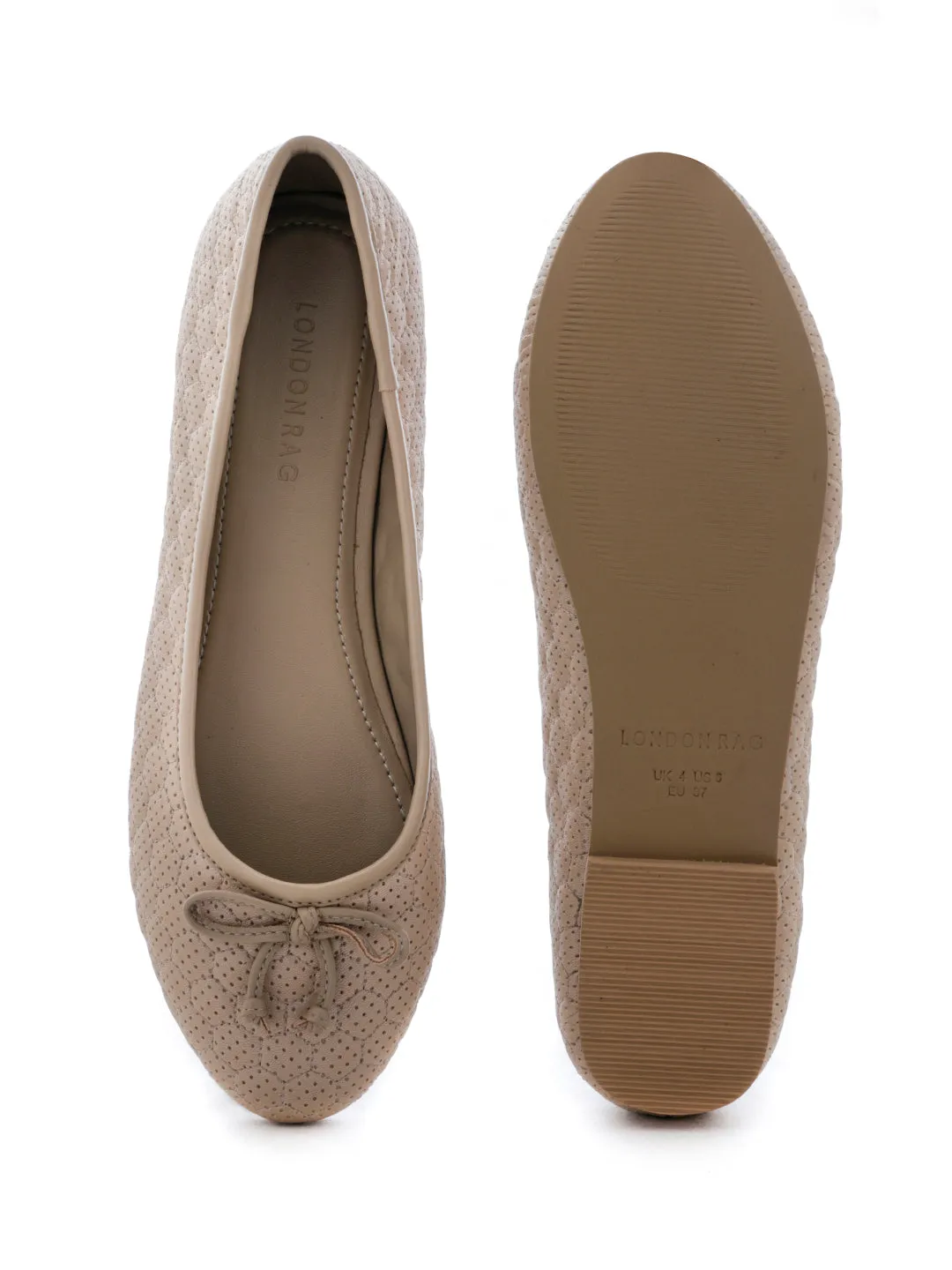 Football Stitched Beige Ballerinas
