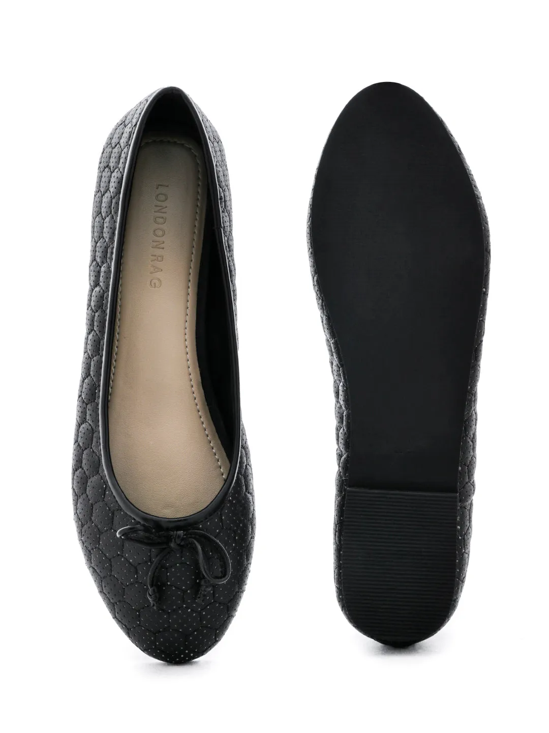 Football Stitched Black Ballerinas