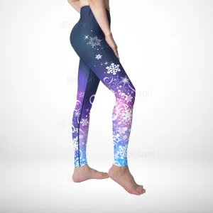 HZORI® |High Waist Printed Yoga Pants for Women, Tummy Control Running Sports Workout Yoga Leggings | Snowflakes Gradient Color Style