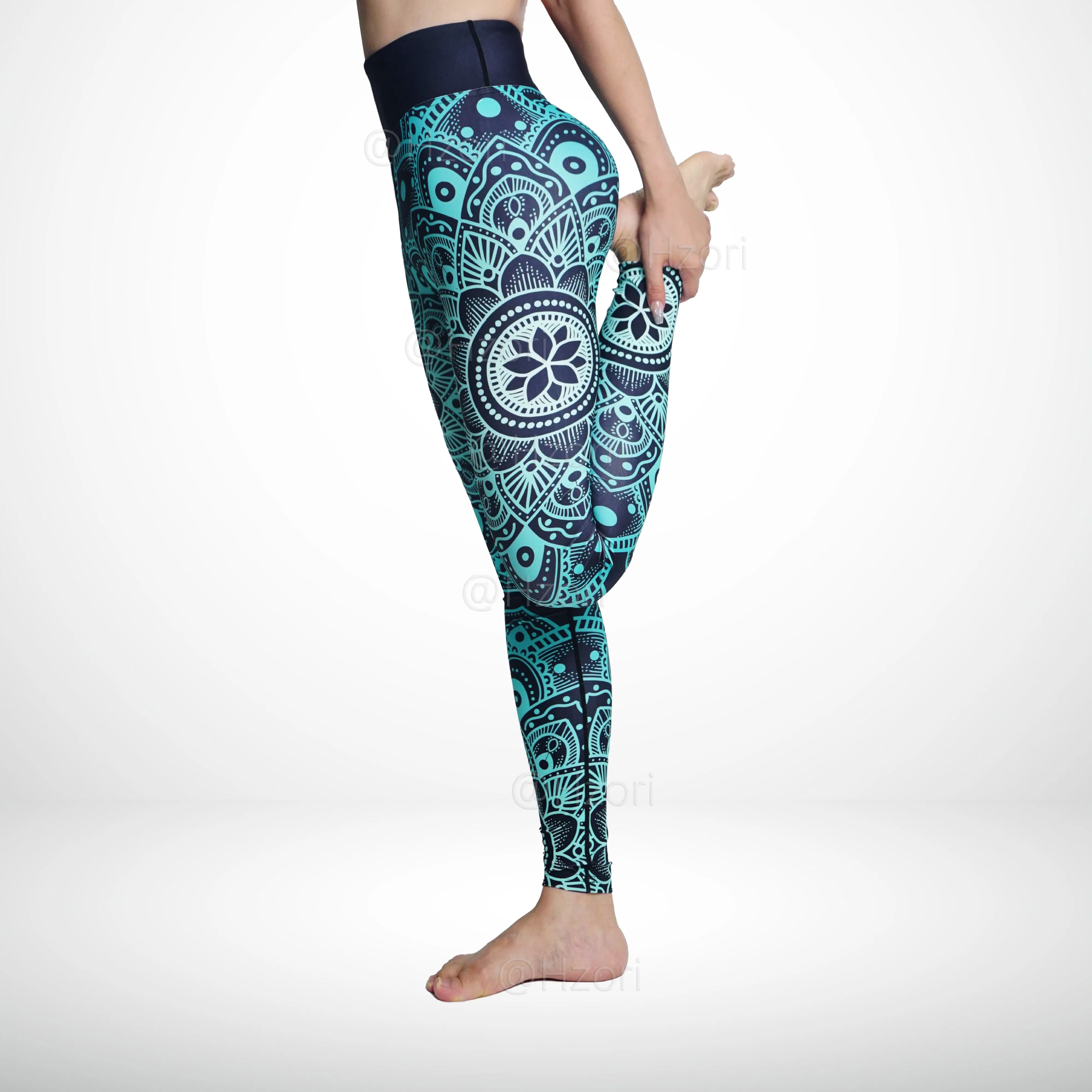 HZORI® |High Waist Printed Yoga Pants for Women, Tummy Control Running Sports Workout Yoga Leggings|Sunflower Cyan Style