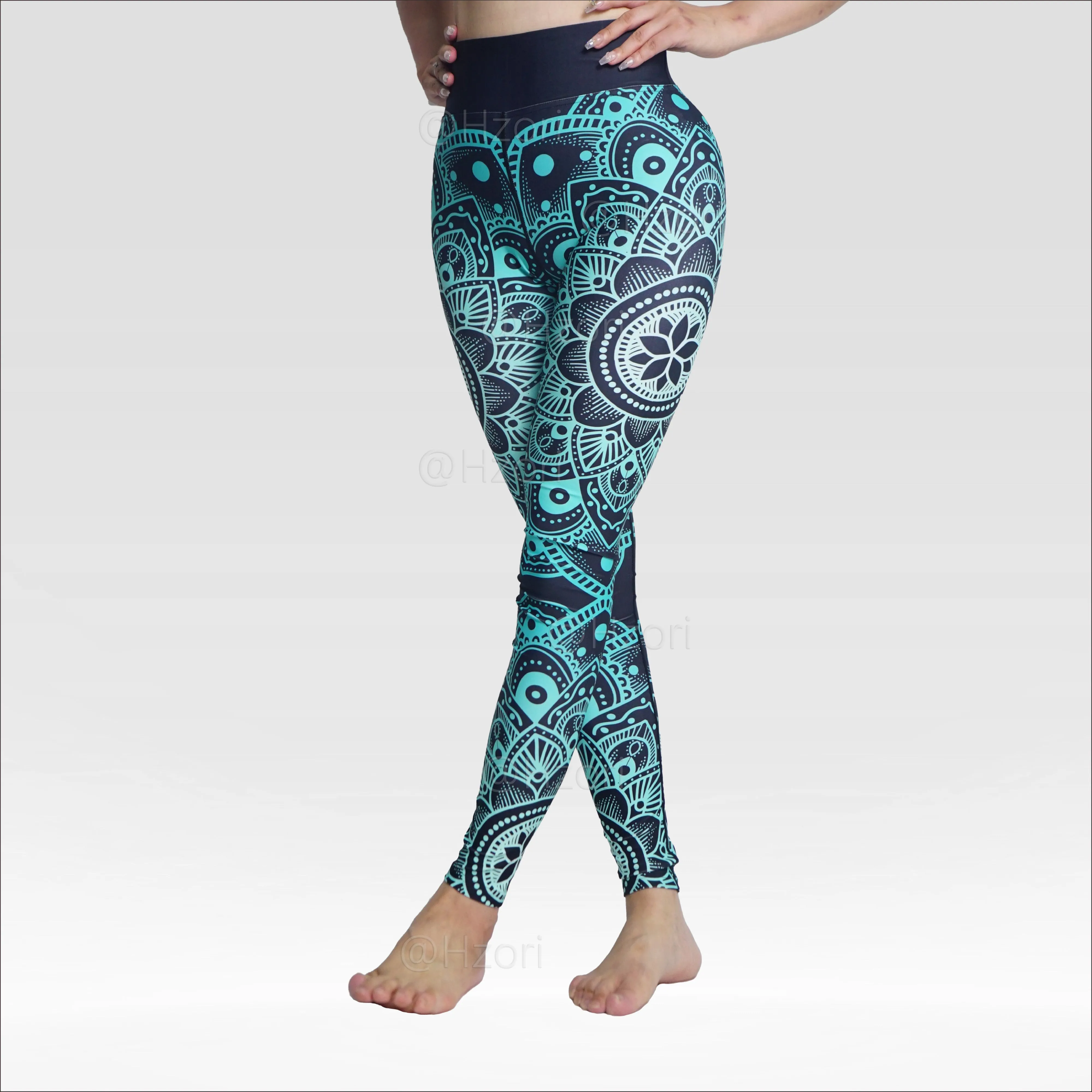 HZORI® |High Waist Printed Yoga Pants for Women, Tummy Control Running Sports Workout Yoga Leggings|Sunflower Cyan Style