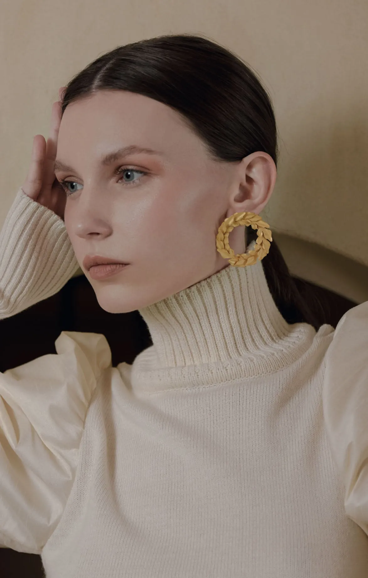 Matte Gold Crown Hoop Earrings