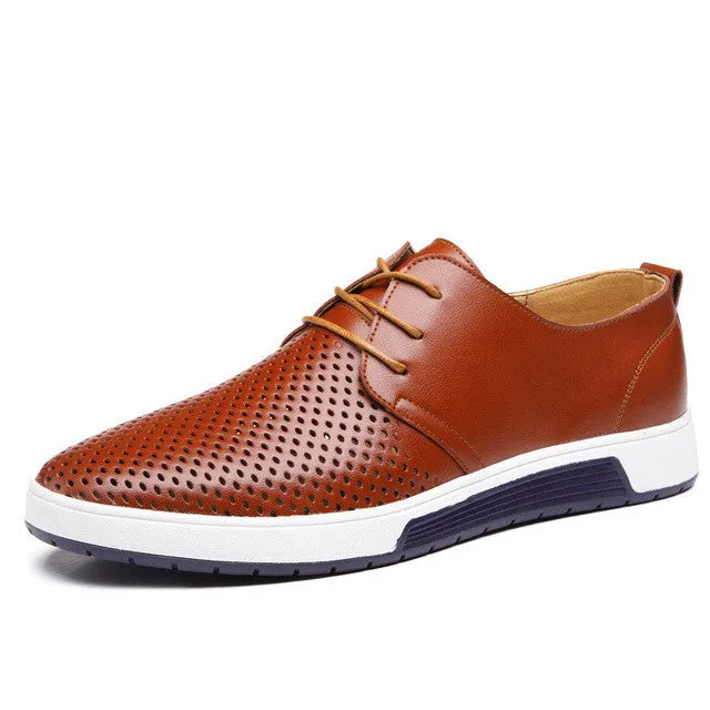 Men Casual Shoes Leather Summer Breathable Holes Luxury Shoes
