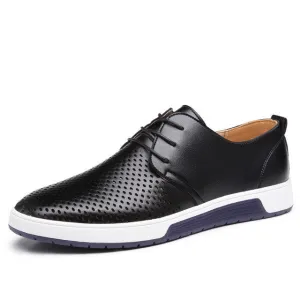 Men Casual Shoes Leather Summer Breathable Holes Luxury Shoes