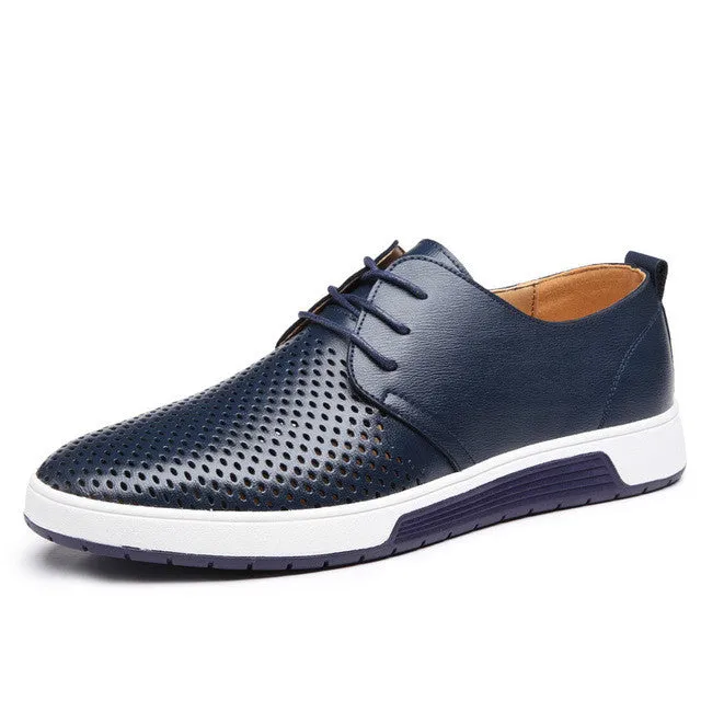 Men Casual Shoes Leather Summer Breathable Holes Luxury Shoes
