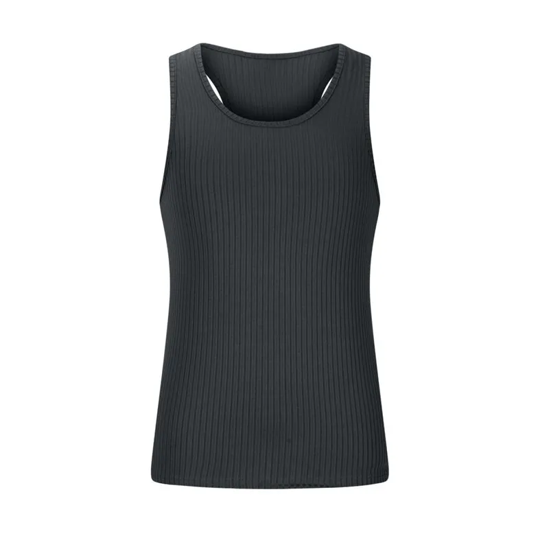 Men's Tank Top Solid Color Tightening Knit Vertical Stripe Bodybuilding Vest