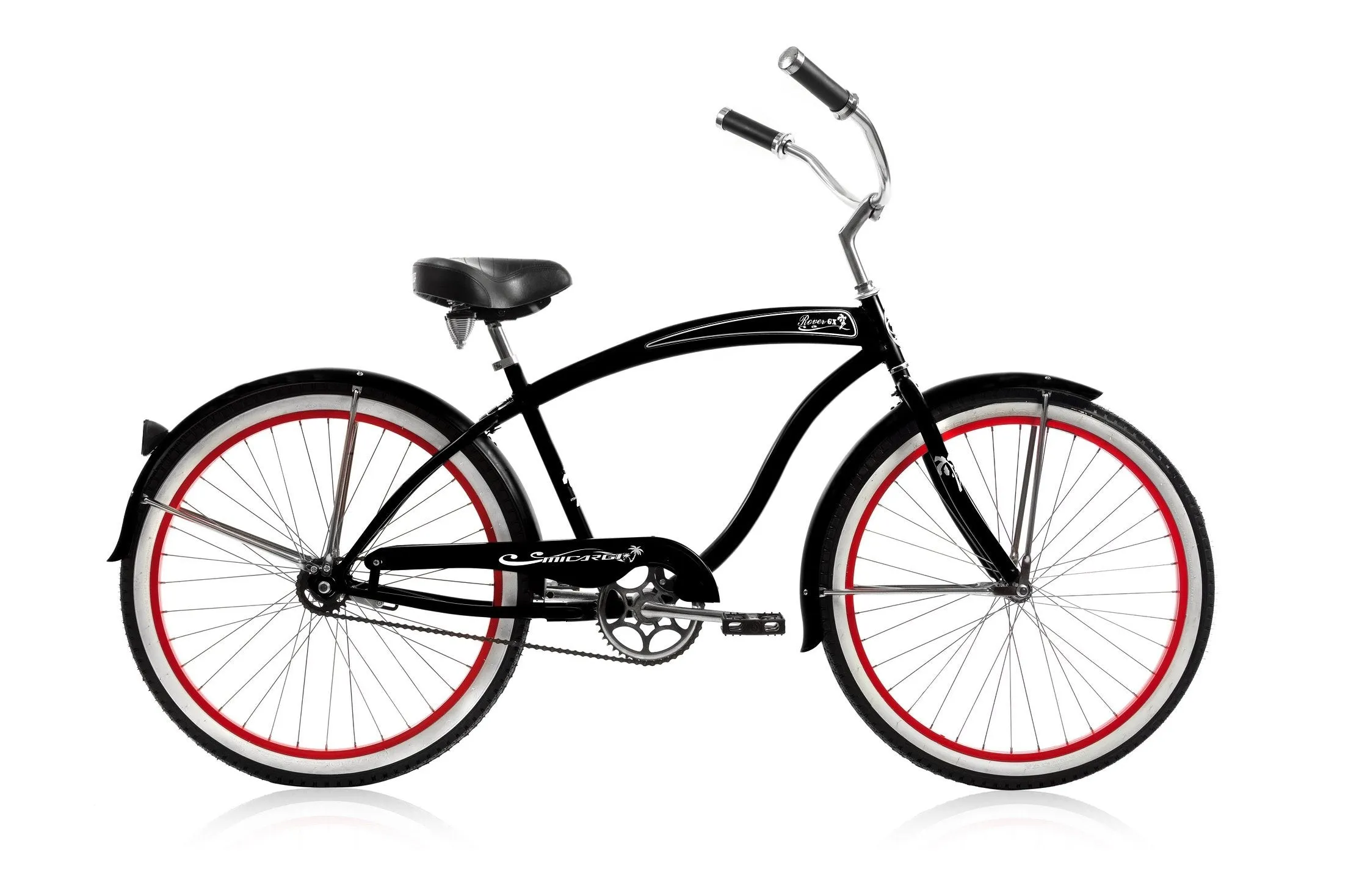 Micargi Rover Gx  Single Speed Beach Cruiser W/ Fenders Black / Red  -Live4Bikes