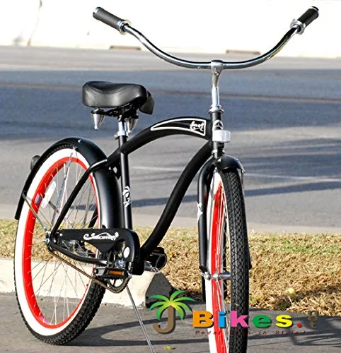 Micargi Rover Gx  Single Speed Beach Cruiser W/ Fenders Black / Red  -Live4Bikes