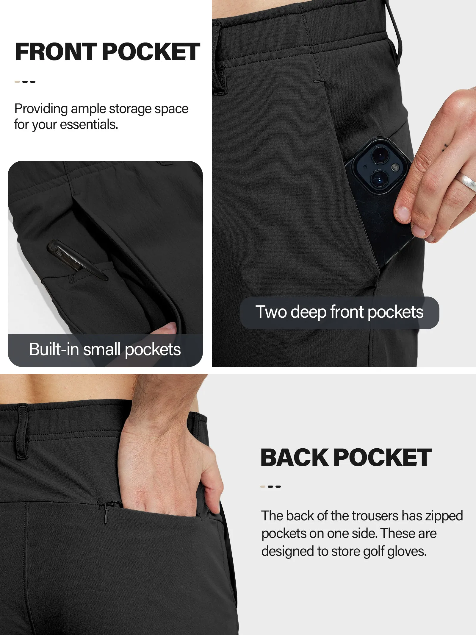 MOTEEPI Mens Golf Pants Work Dress Pants 30"/32" Stretch Quick Dry Antislip Band Casual Slacks with Pockets