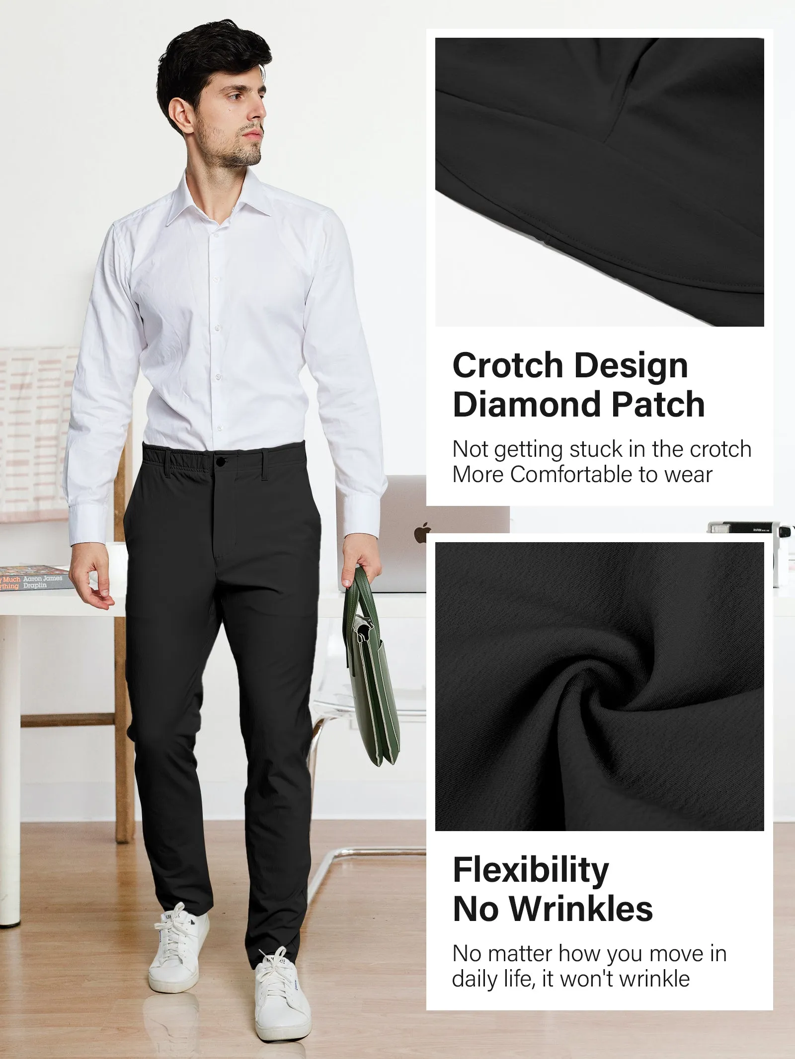 MOTEEPI Mens Golf Pants Work Dress Pants 30"/32" Stretch Quick Dry Antislip Band Casual Slacks with Pockets