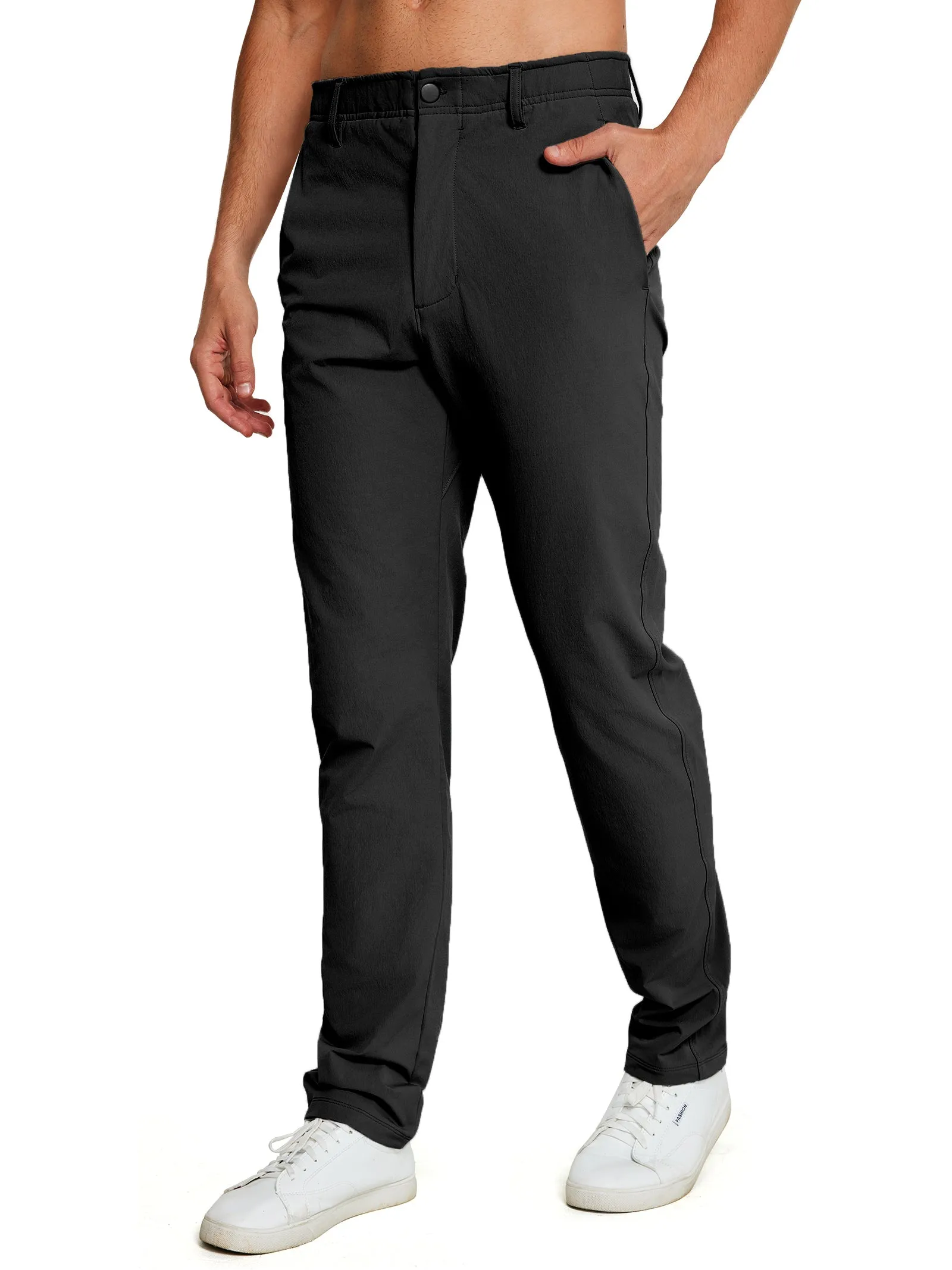MOTEEPI Mens Golf Pants Work Dress Pants 30"/32" Stretch Quick Dry Antislip Band Casual Slacks with Pockets