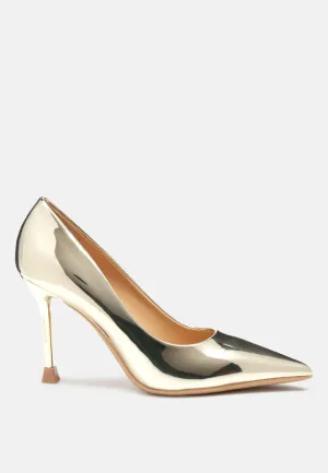 Poudre metallic patent faux leather pumps