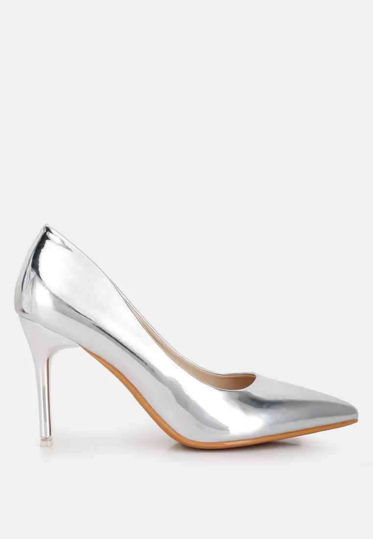 Poudre metallic patent faux leather pumps