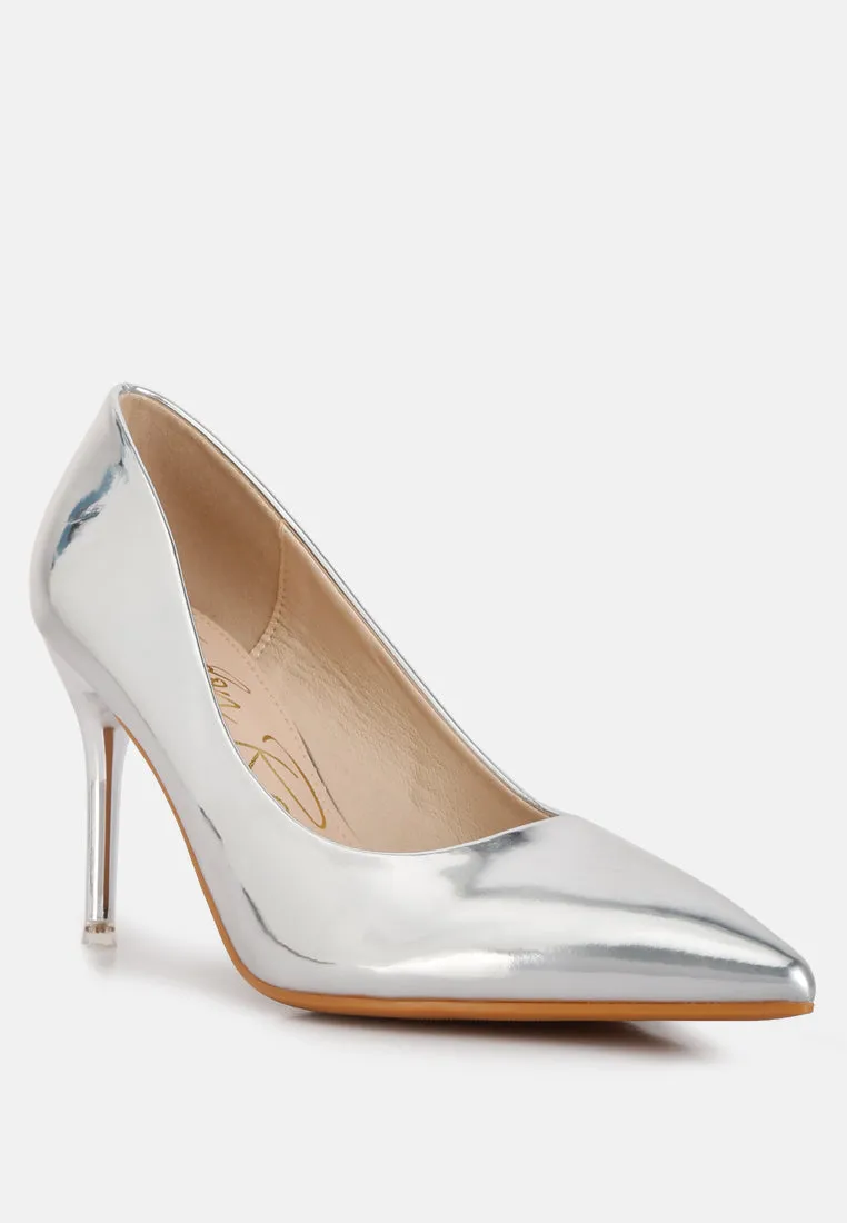 Poudre metallic patent faux leather pumps