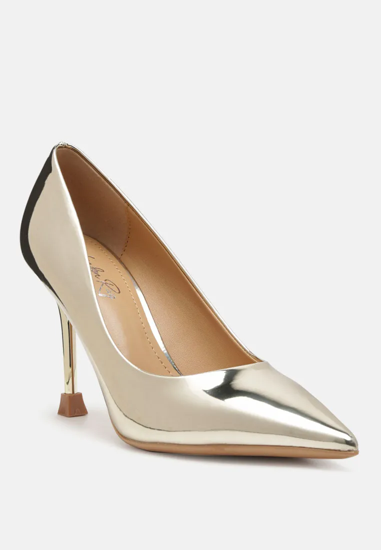 Poudre metallic patent faux leather pumps