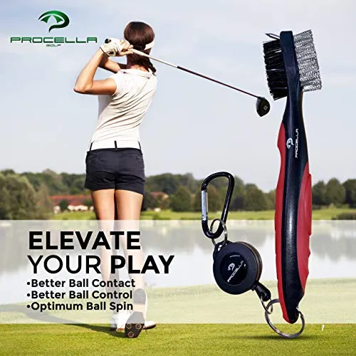 Procella Golf Club Brush - Must-Have Golf Tool for Cleaning Dirty Clubs - Golf Club Cleaner for Irons & Woods - Golf Brush and Groove Cleaner with Carabiner - Nylon & Wire Golf Club Cleaning Brush
