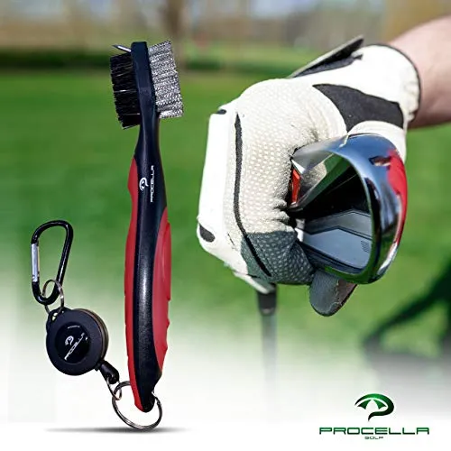 Procella Golf Club Brush - Must-Have Golf Tool for Cleaning Dirty Clubs - Golf Club Cleaner for Irons & Woods - Golf Brush and Groove Cleaner with Carabiner - Nylon & Wire Golf Club Cleaning Brush