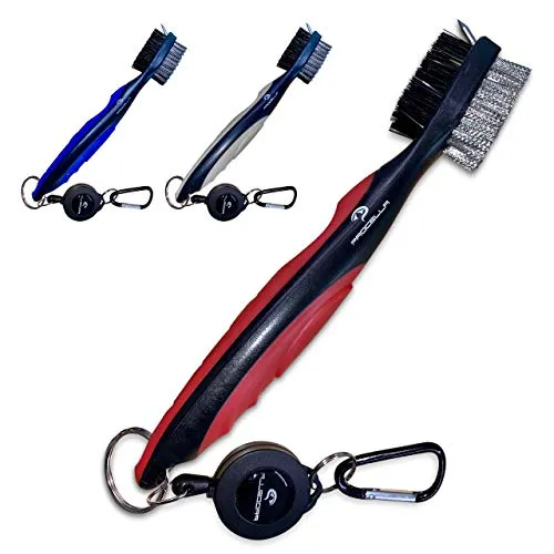 Procella Golf Club Brush - Must-Have Golf Tool for Cleaning Dirty Clubs - Golf Club Cleaner for Irons & Woods - Golf Brush and Groove Cleaner with Carabiner - Nylon & Wire Golf Club Cleaning Brush