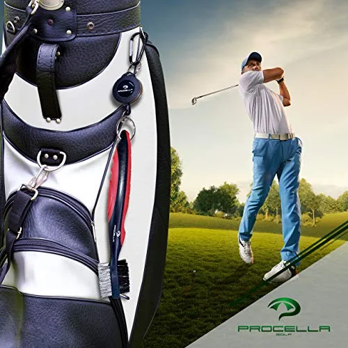 Procella Golf Club Brush - Must-Have Golf Tool for Cleaning Dirty Clubs - Golf Club Cleaner for Irons & Woods - Golf Brush and Groove Cleaner with Carabiner - Nylon & Wire Golf Club Cleaning Brush