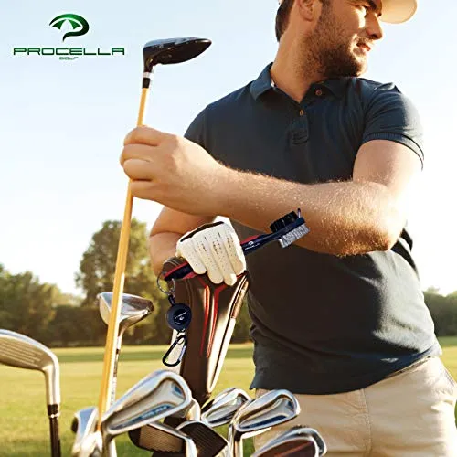 Procella Golf Club Brush - Must-Have Golf Tool for Cleaning Dirty Clubs - Golf Club Cleaner for Irons & Woods - Golf Brush and Groove Cleaner with Carabiner - Nylon & Wire Golf Club Cleaning Brush